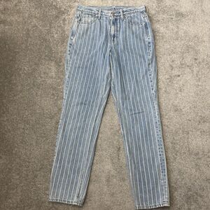 American Eagle Jeans Womens 6 Long Blue White Striped Mom Jean Straight Leg
